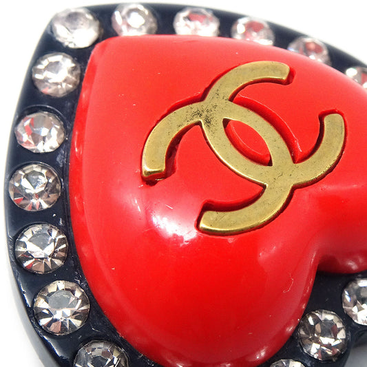 CHANEL Heart Earrings Rhinestone Clip-On 95P 58084