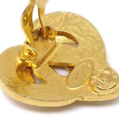 CHANEL Heart Earrings Gold Clip-On 97P 58086