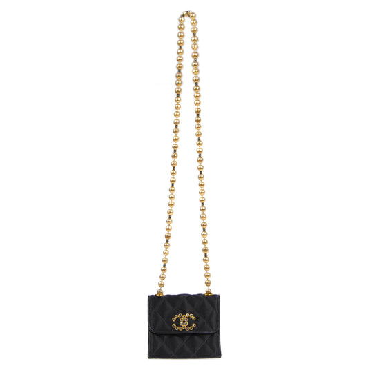 CHANEL * Jumbo Rhinestone Pearl Mini Shoulder Bag Black Satin 66419