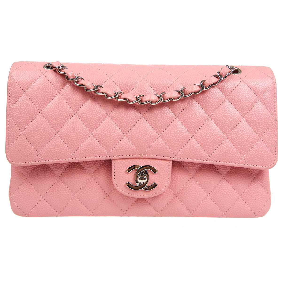 CHANEL  Classic Double Flap Medium Shoulder Bag Pink Caviar 66544