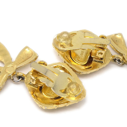 CHANEL Dangle Bow Earrings Gold Clip-On 27683