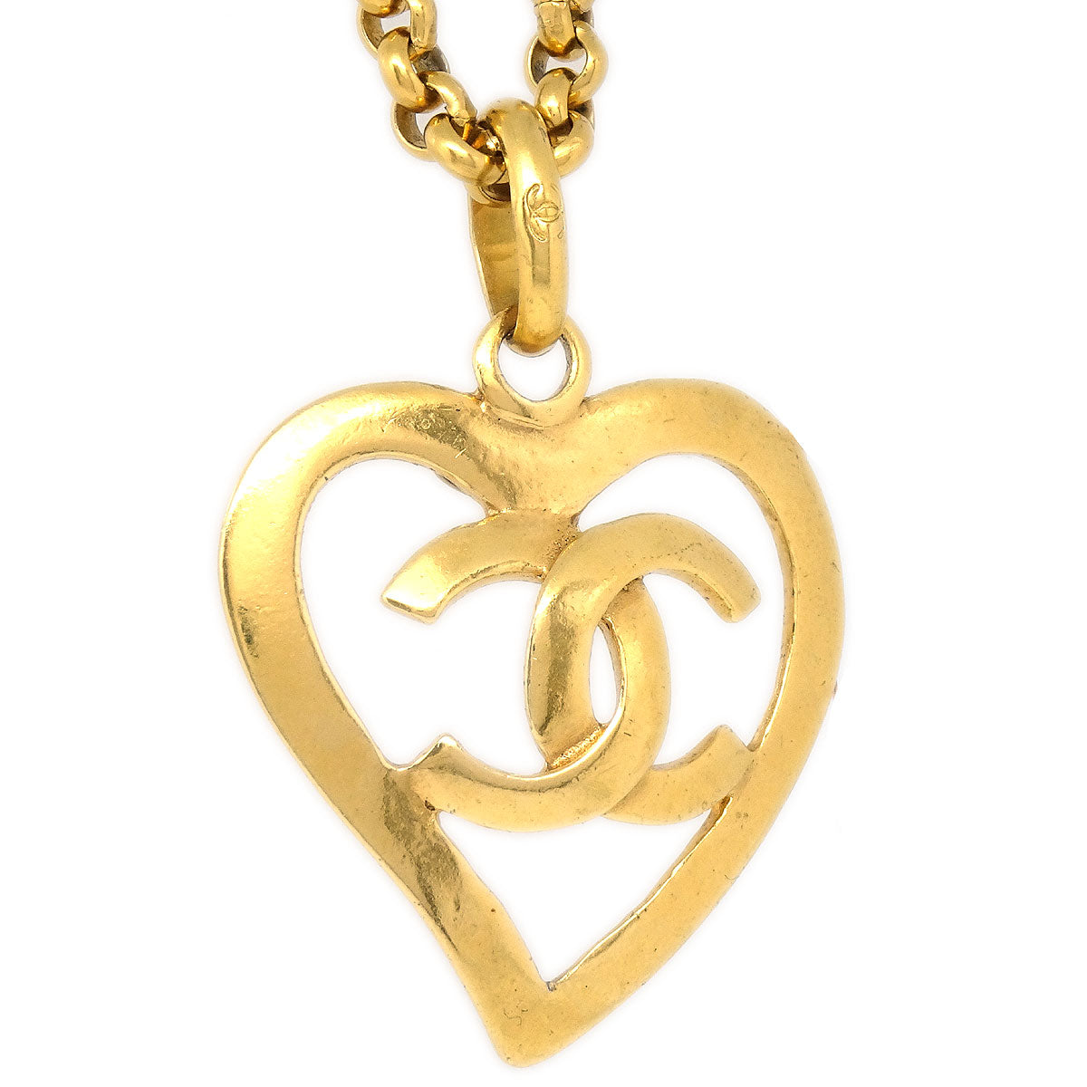 CHANEL Heart Gold Chain Pendant Necklace 95P 48542