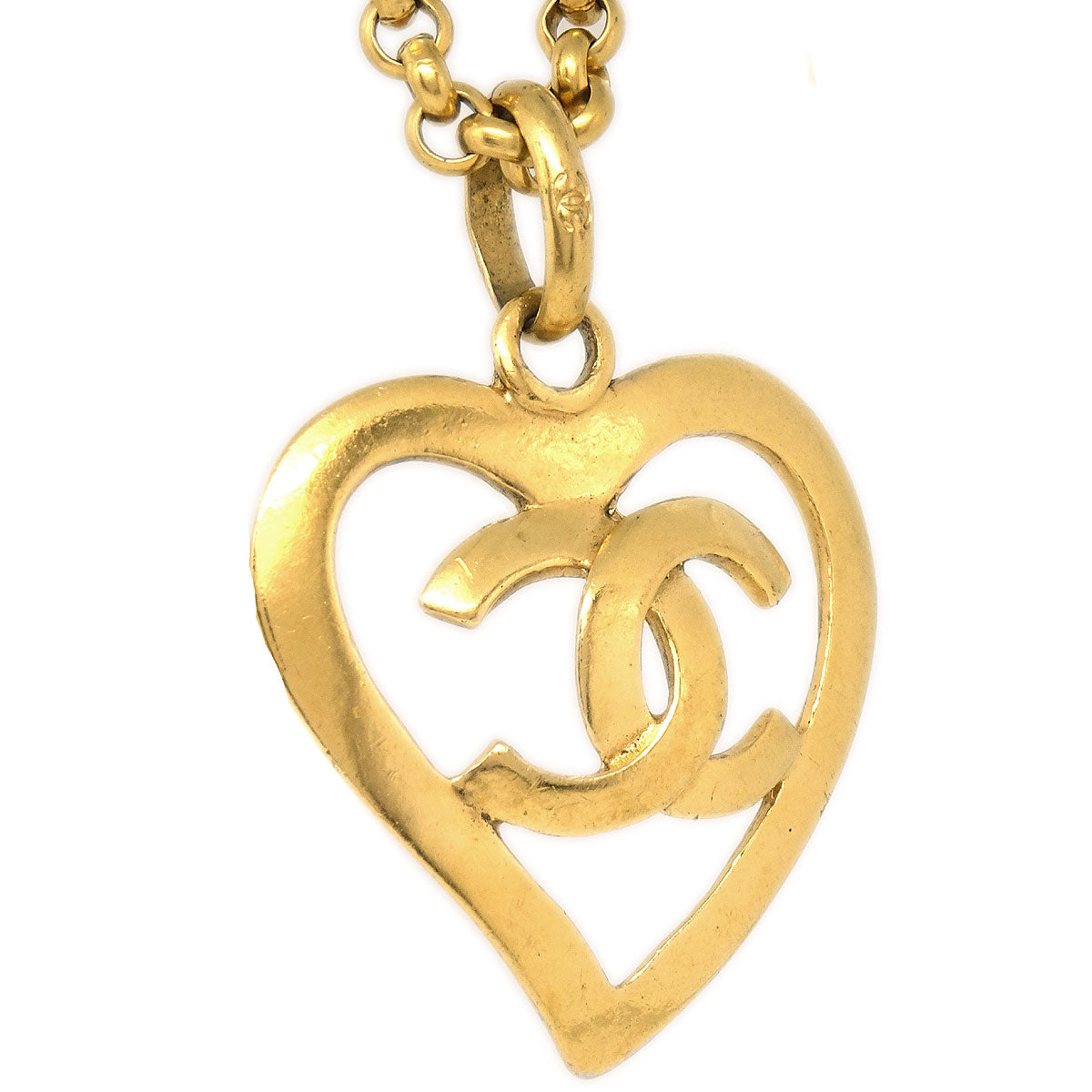 CHANEL Heart Gold Chain Pendant Necklace 95P 48545