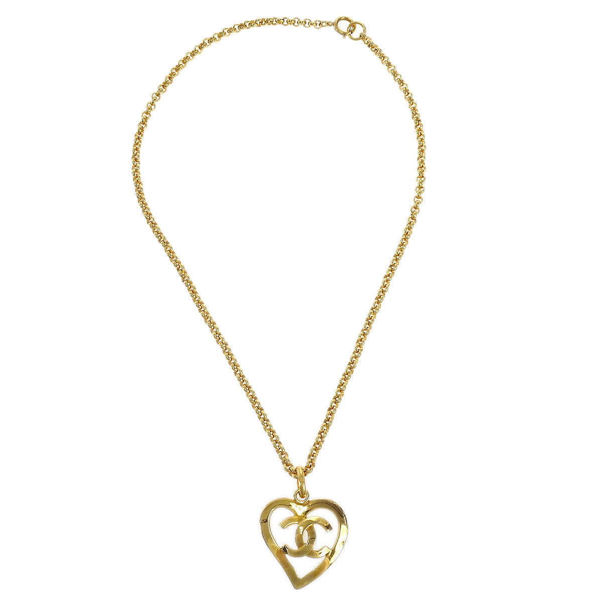 CHANEL Heart Gold Chain Pendant Necklace 95P 48658