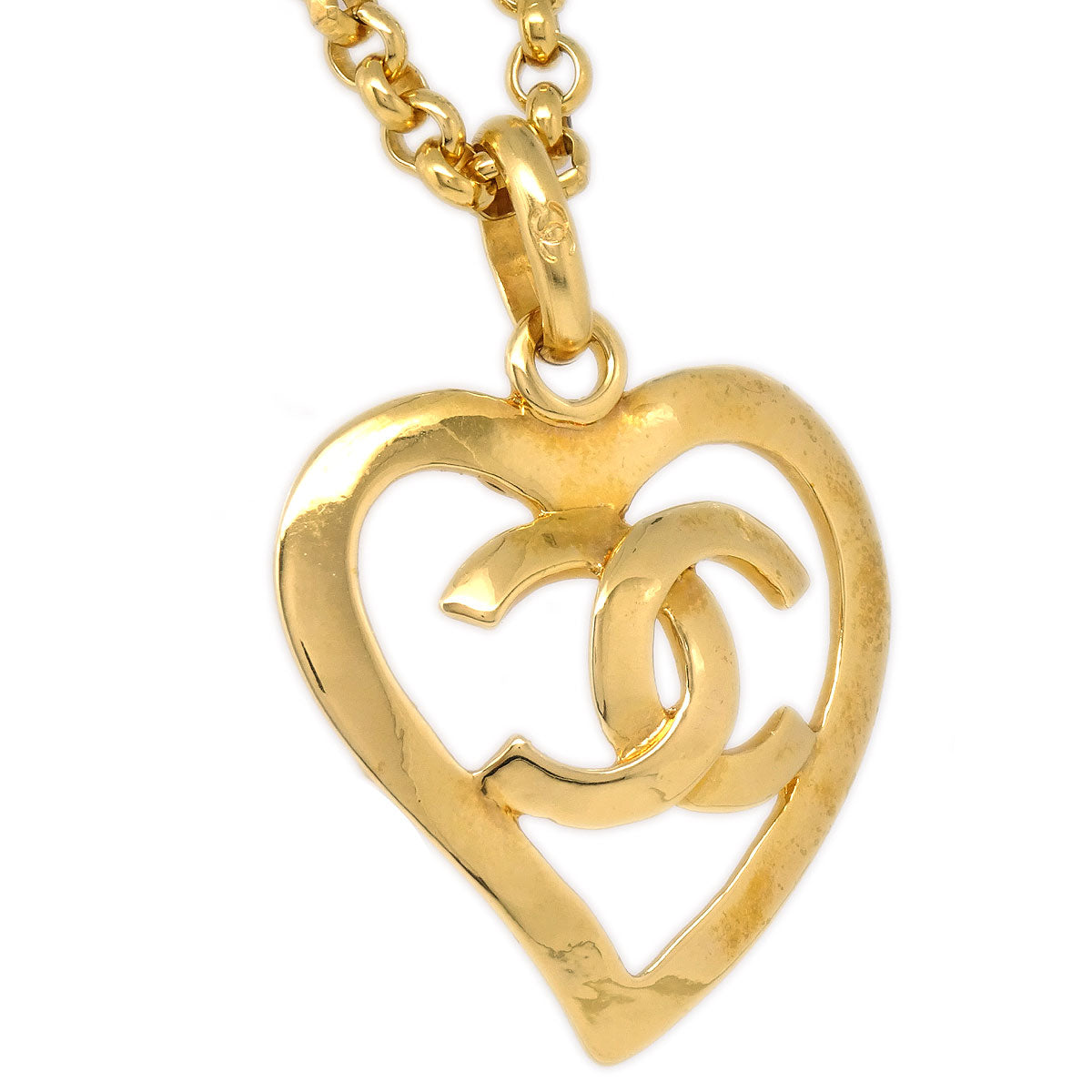 CHANEL Heart Gold Chain Pendant Necklace 95P 48658