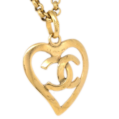 CHANEL Heart Gold Chain Pendant Necklace 95P 58044