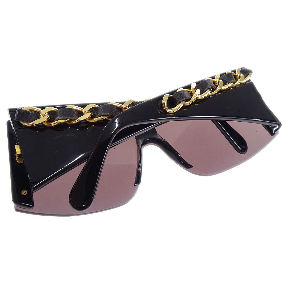 CHANEL Chain Sunglasses Eye Wear Black Small Good 58108