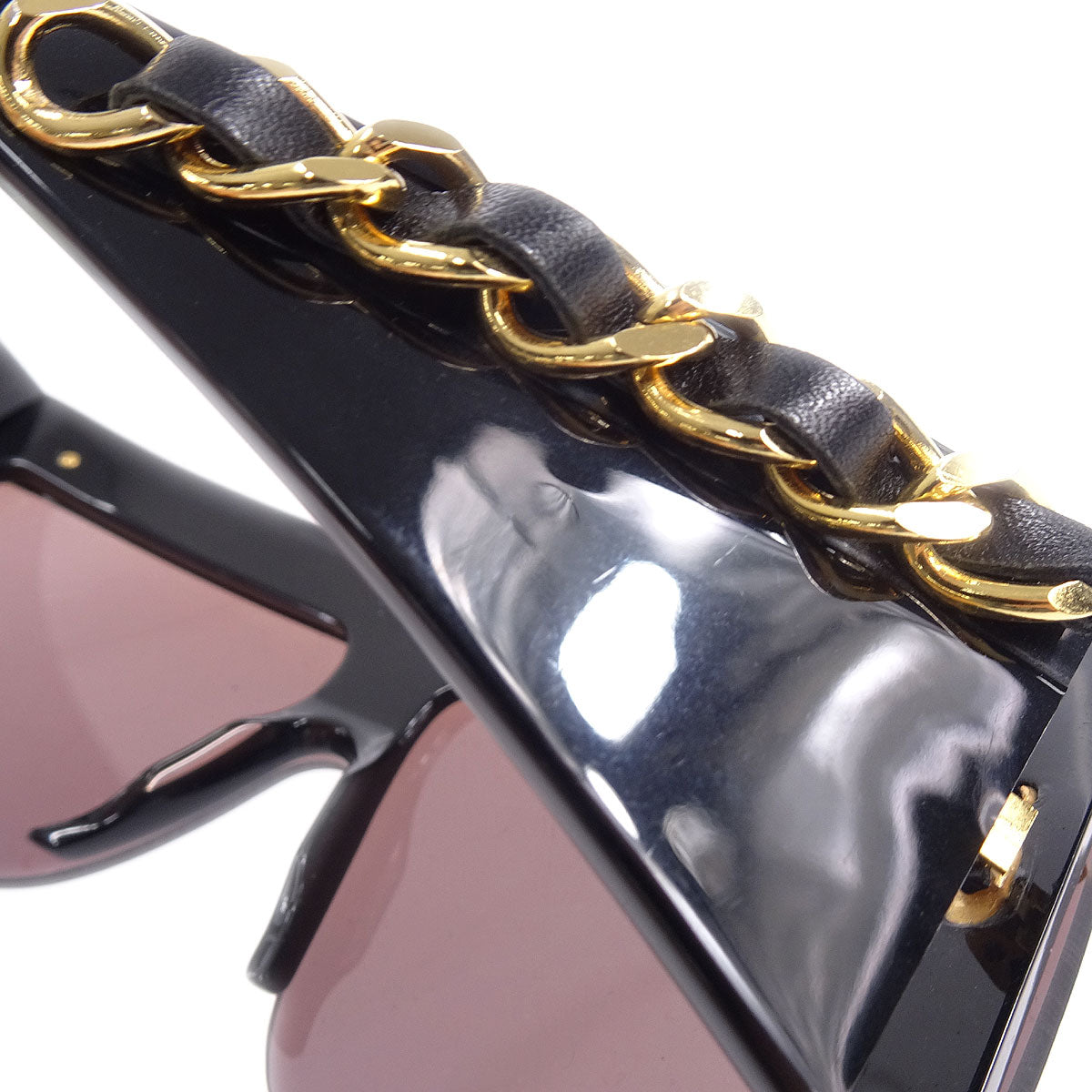 CHANEL Chain Sunglasses Eye Wear Black Small Good 58108