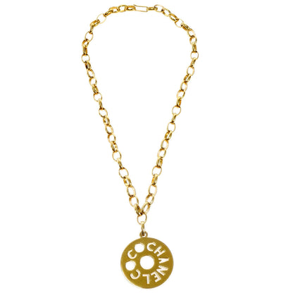 CHANEL Logo Cutout Gold Chain Pendant Necklace 76806