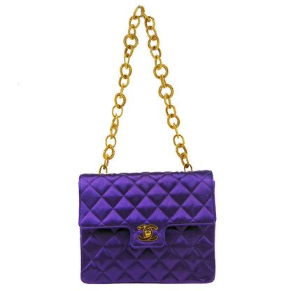 CHANEL 1989-1991 Classic Single Flap Mini Purple Satin 76829