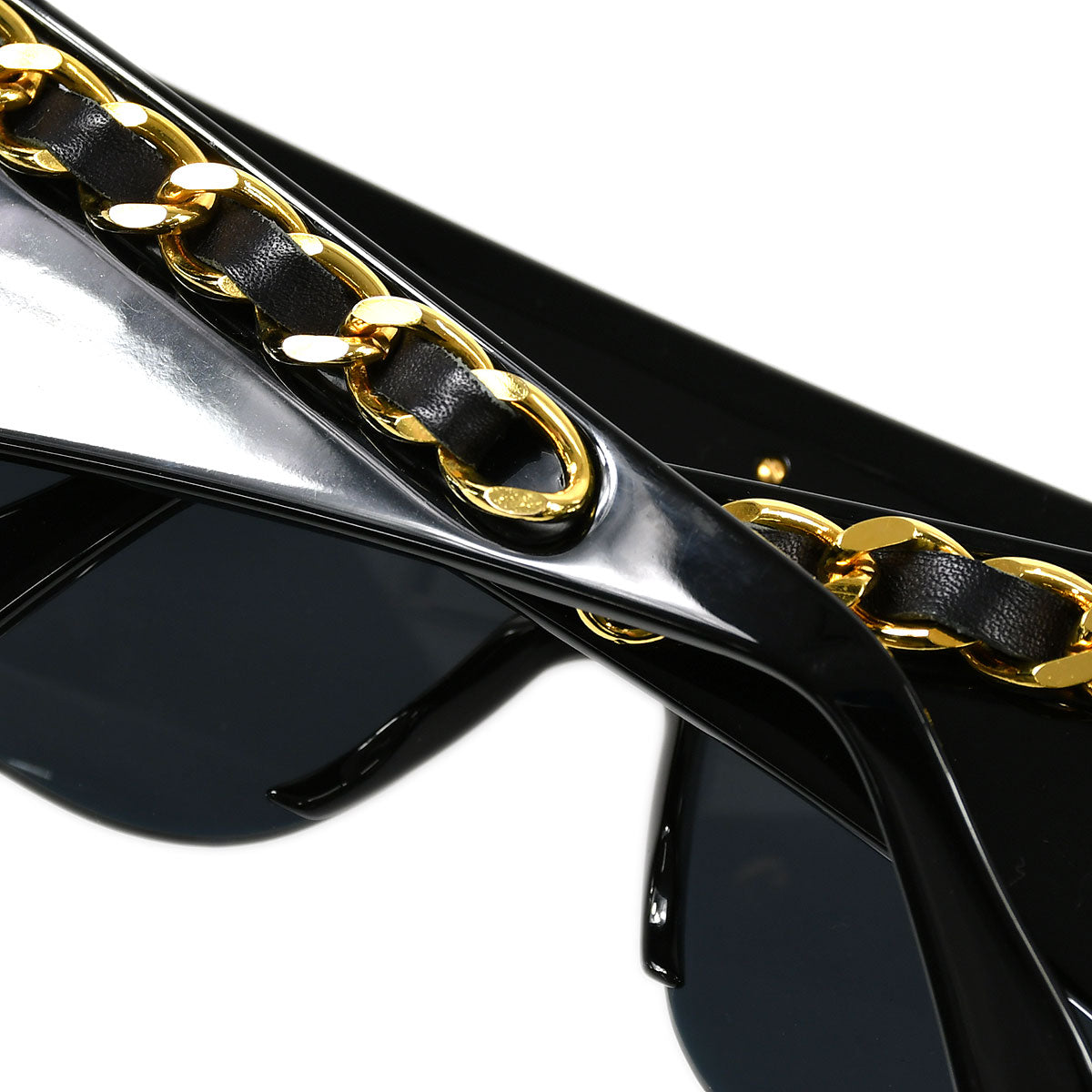 CHANEL Chain Sunglasses Black Eye Wear Small Good 86755