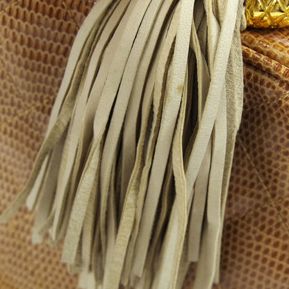 CHANEL * Fringe Bijou Chain Shoulder Bag Beige Lizard 87943