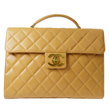 CHANEL 1991-1994 Briefcase Beige Caviar Skin 76943