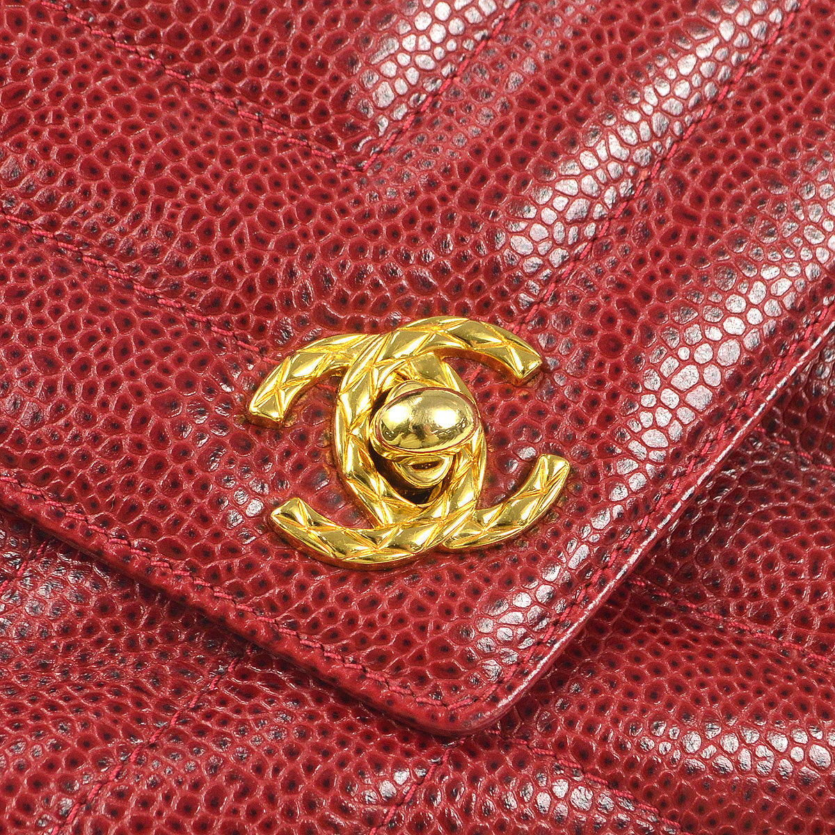 CHANEL 1991-1994 Chevron Pocket Camera Bag Mini Red Caviar 66835