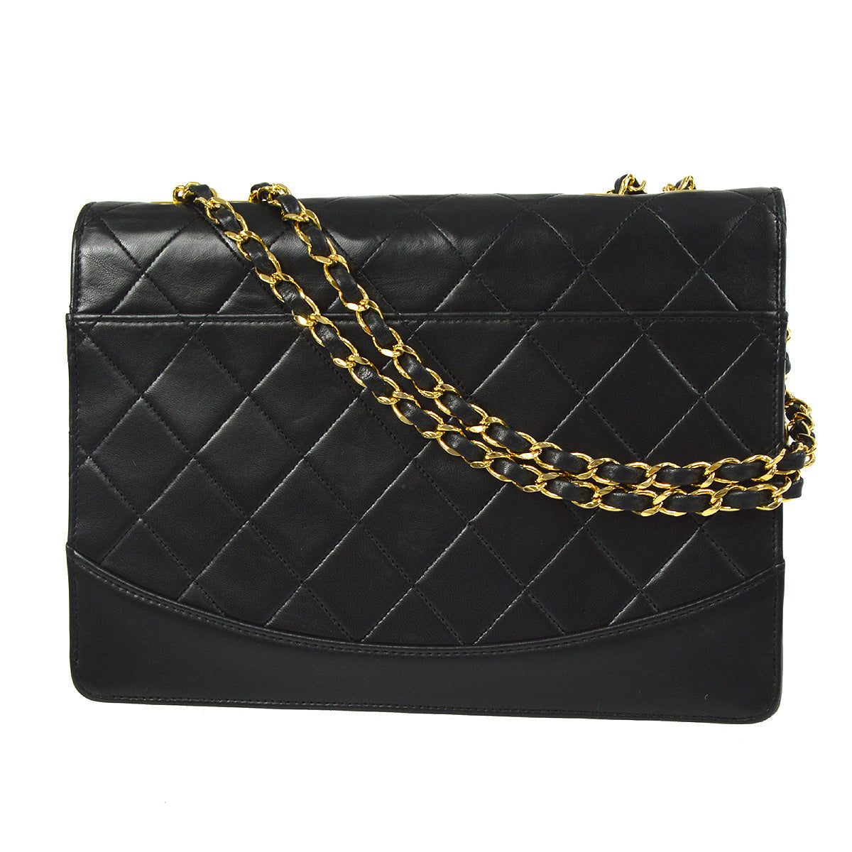 CHANEL 1989-1991 Mademoiselle Lock Border Flap Large Black Lambskin 76988