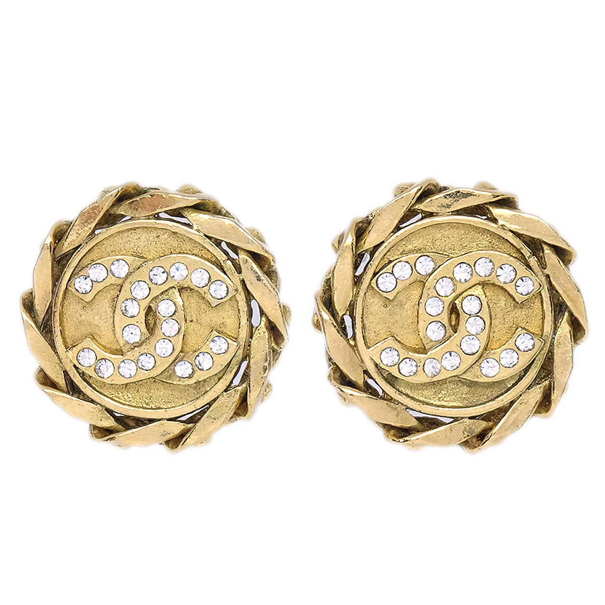 CHANEL 1988 Crystal & Gold CC Earrings Clip-On 23 87952