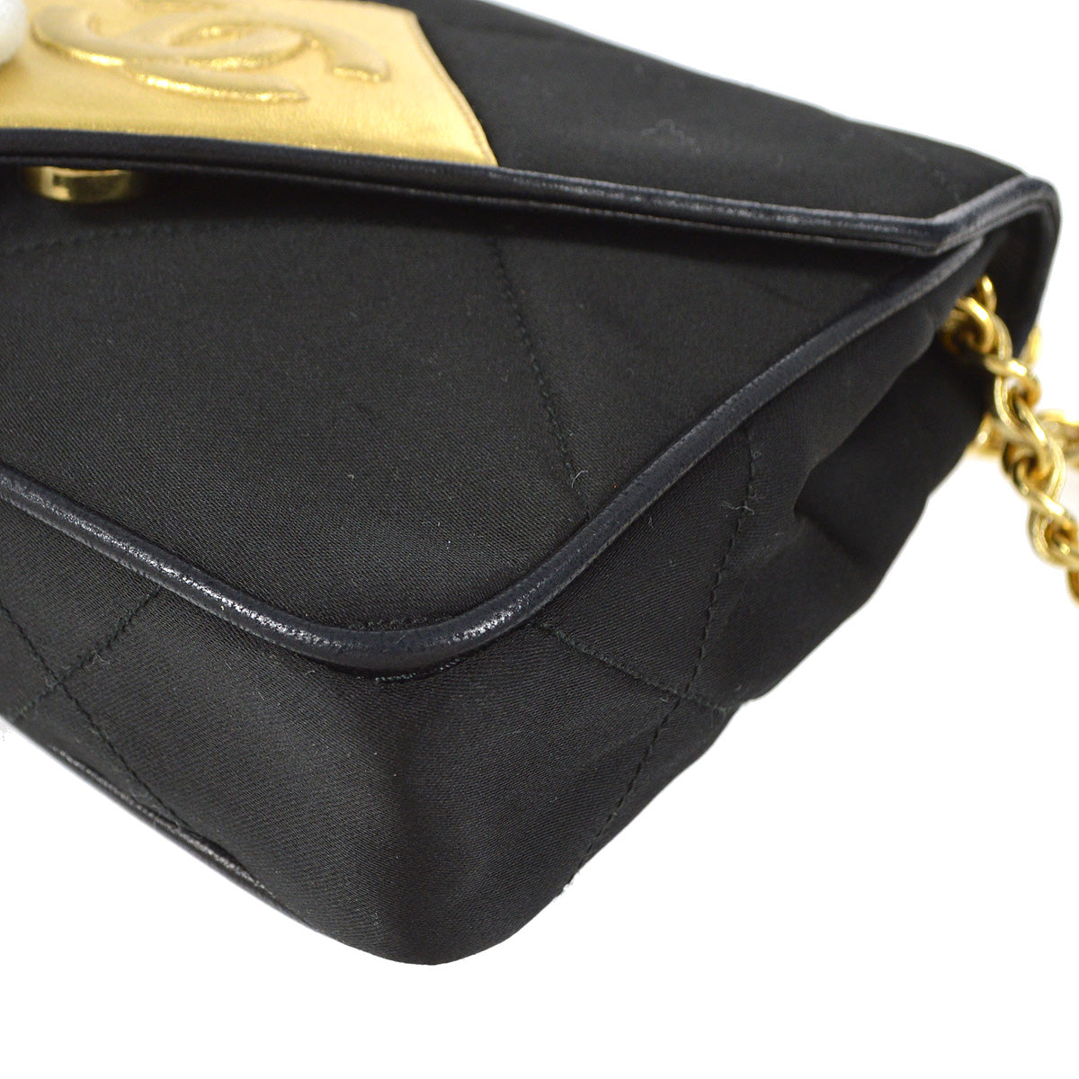 CHANEL 1989-1991 Flap Shoulder Bag Mini Black Satin 97317