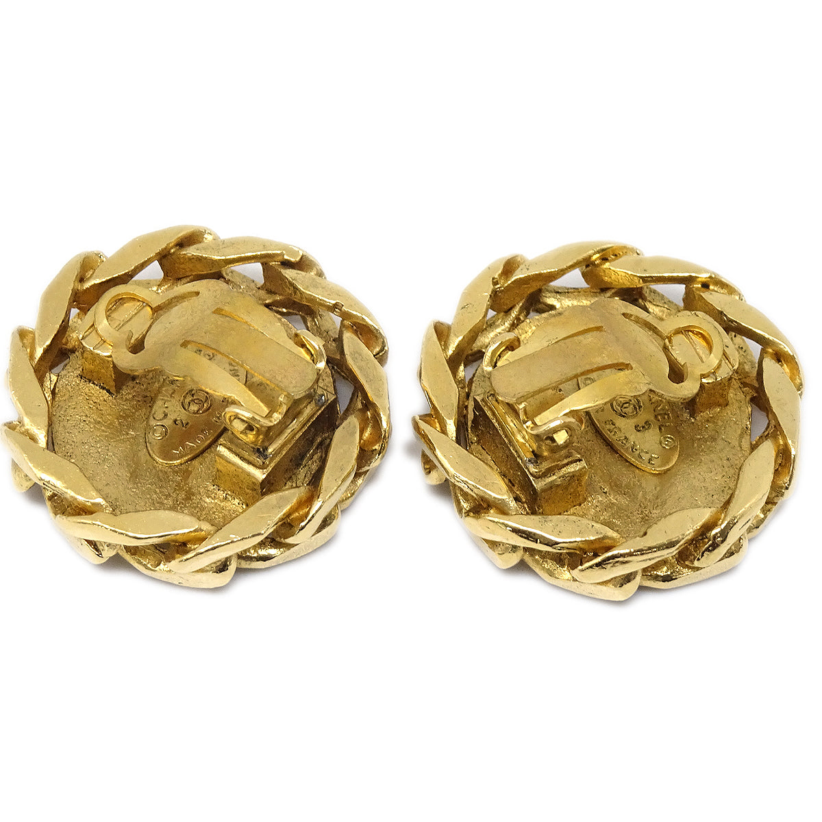 CHANEL Button Rhinestone Earrings Clip-On 23 Gold 97546