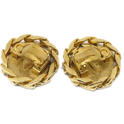 CHANEL Button Rhinestone Earrings Clip-On 23 Gold 97546