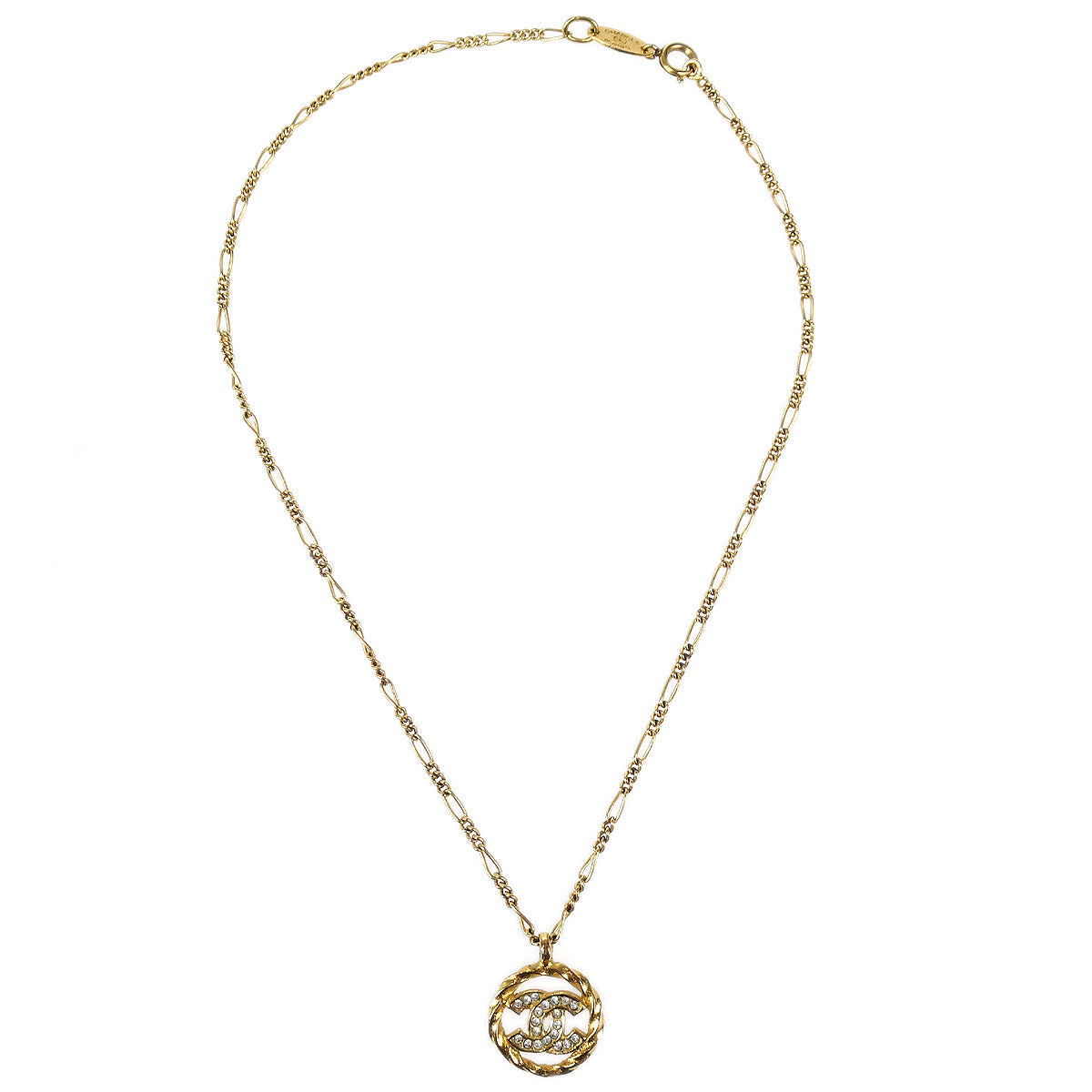 CHANEL 1983 Crystal & Gold Circled CC Chain Pendant Necklace 3438 97566