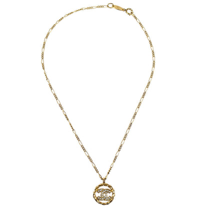 CHANEL 1983 Crystal & Gold Circled CC Chain Pendant Necklace 3438 97566