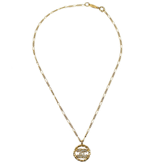 CHANEL 1983 Crystal & Gold Circled CC Chain Pendant Necklace 3438 97566