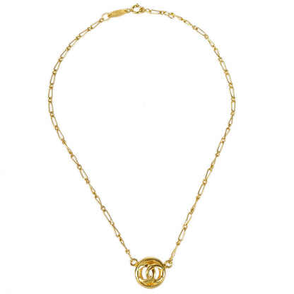 CHANEL 1983 Circled CC Gold Chain Pendant Necklace 97567