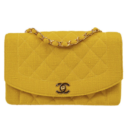 CHANEL 1991-1994 Diana Flap Medium Yellow Linen 77936