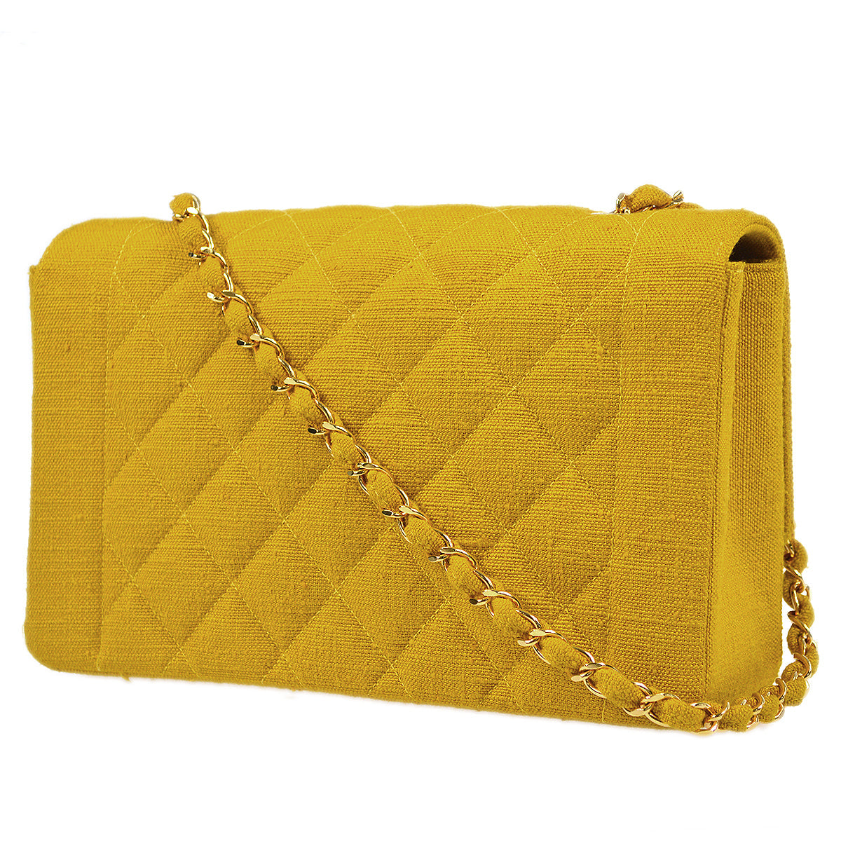 CHANEL 1991-1994 Diana Flap Medium Yellow Linen 77936