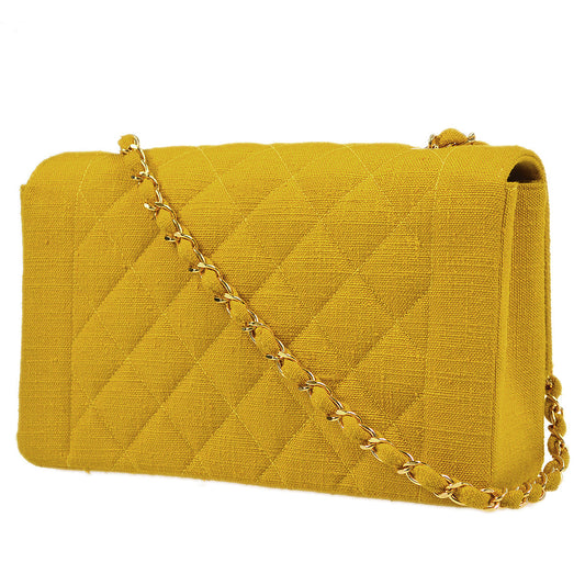 CHANEL 1991-1994 Diana Flap Medium Yellow Linen 77936