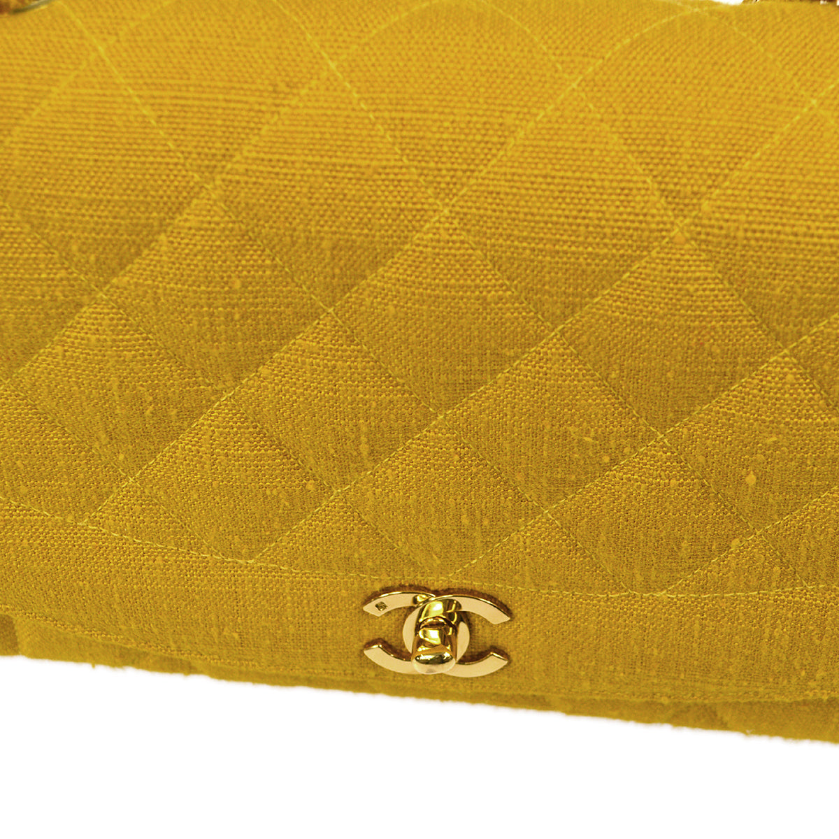 CHANEL 1991-1994 Diana Flap Medium Yellow Linen 77936