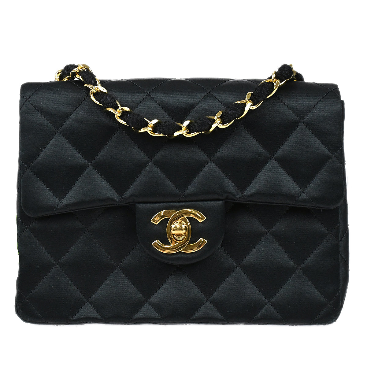 CHANEL 1986-1988 Classic Flap Mini Square 17 Black Satin 97488