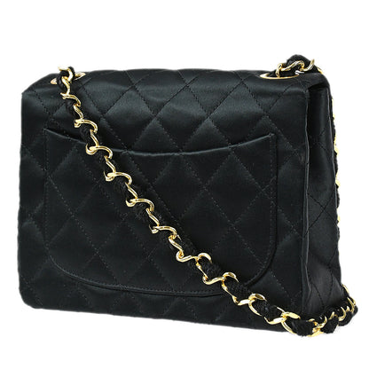 CHANEL 1986-1988 Classic Flap Mini Square 17 Black Satin 97488