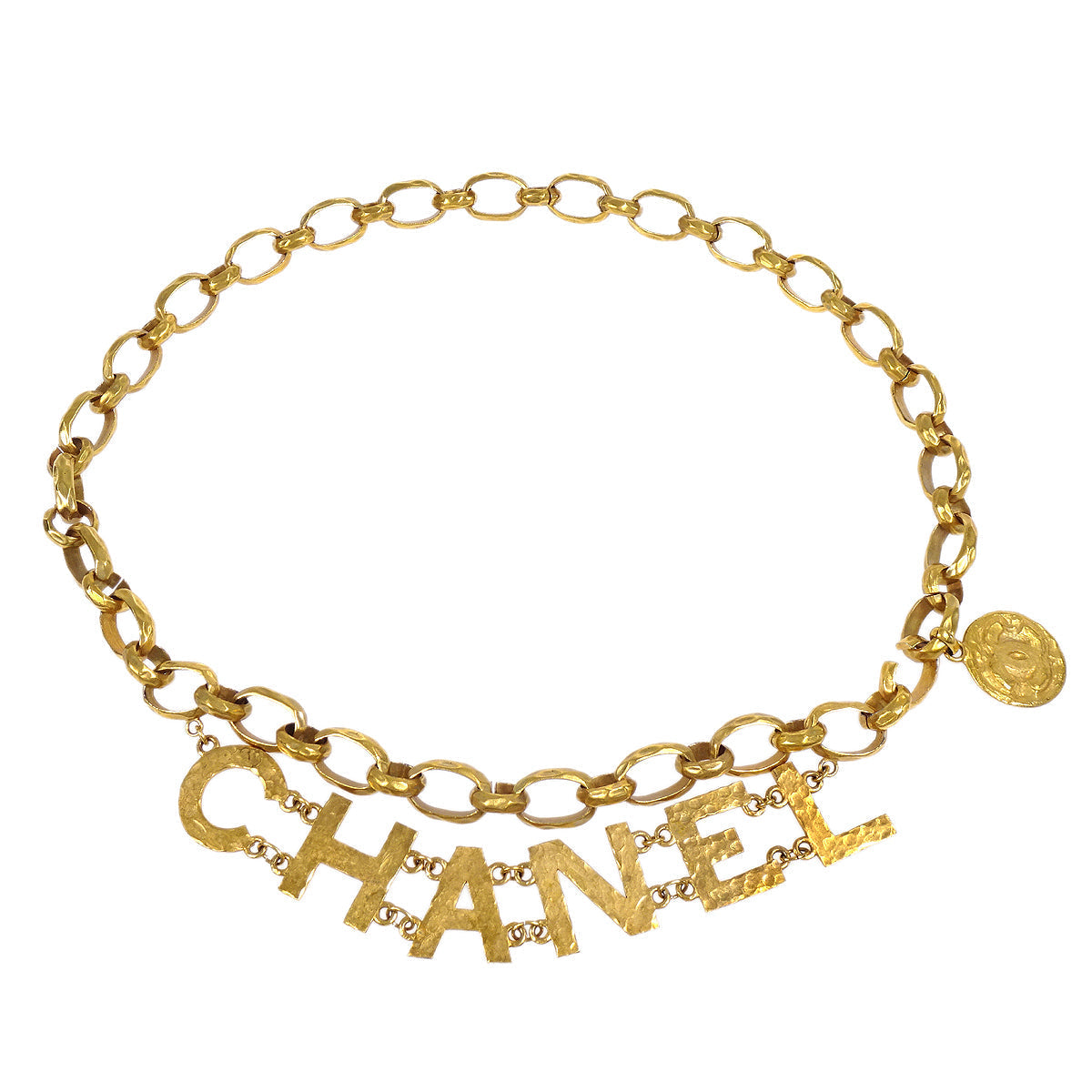 CHANEL Medallion Gold Chain Belt 93P Small Good 97496