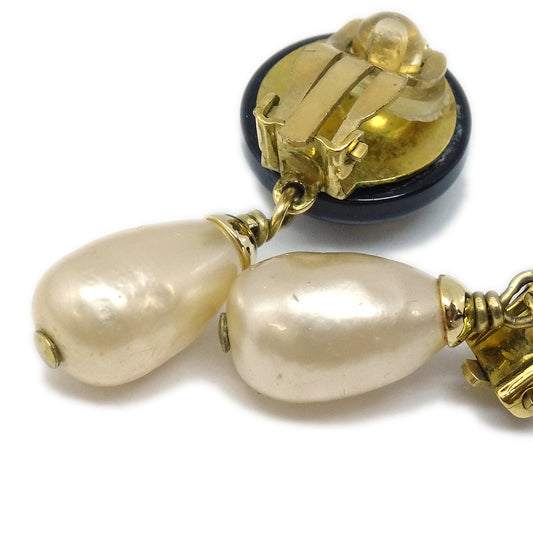 CHANEL 1994 Fall Teardrop Pearl CC Dangle Earrings 66447