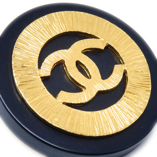 CHANEL Huge Button Earrings Black Clip-On 29 66517