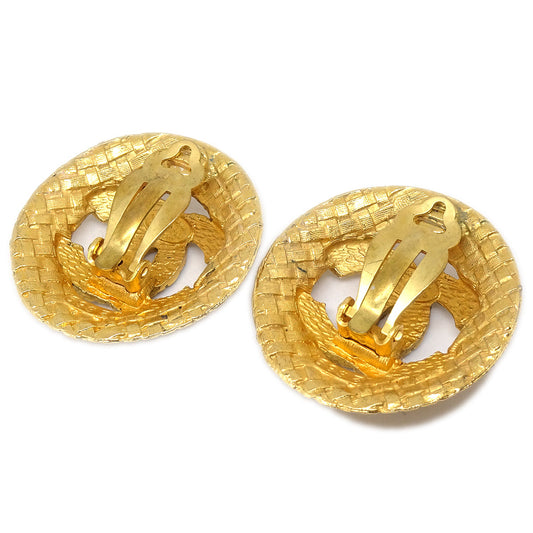 CHANEL 1994 Woven CC Cutout Round Earrings Gold Clip-On 2889 66523