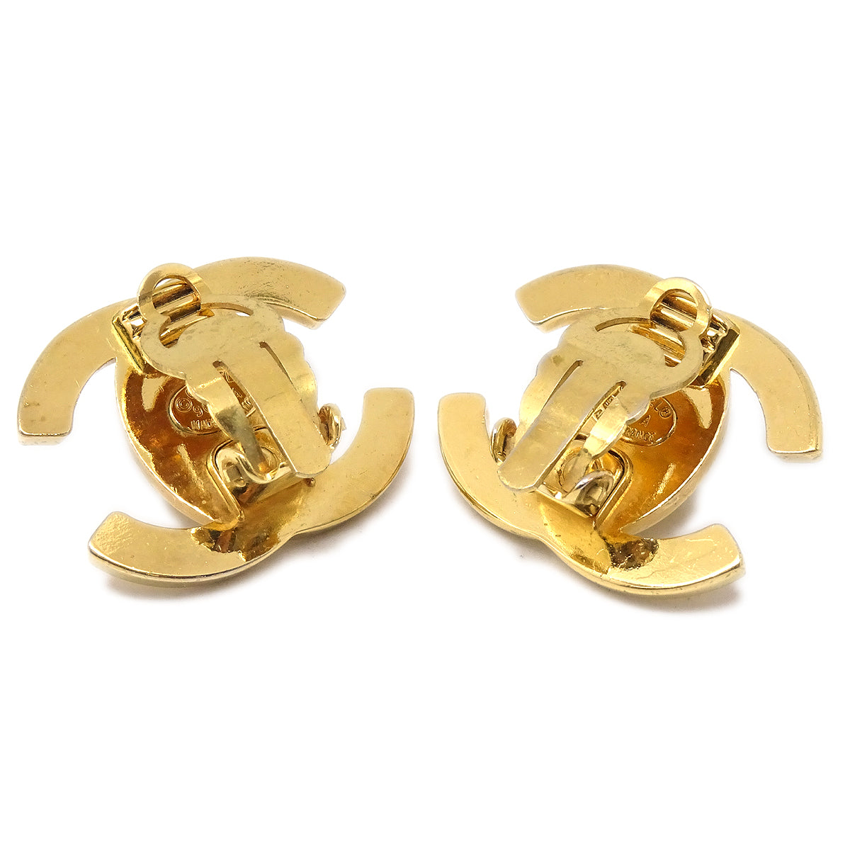 CHANEL Turnlock Earrings Clip-On Gold Small 96A 66563