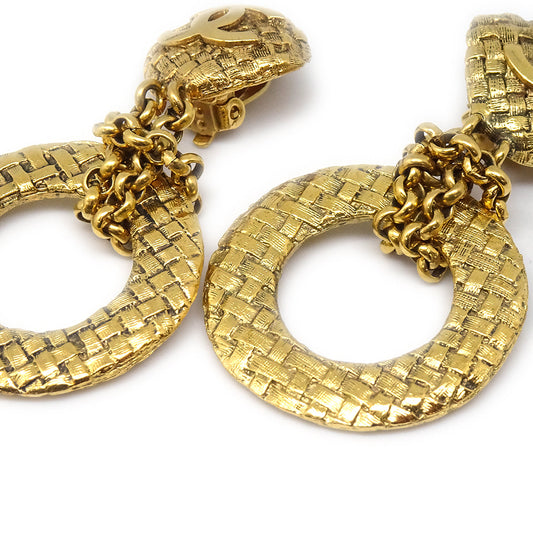 CHANEL Dangle Hoop Earrings Clip-On Gold 29/2881 67955