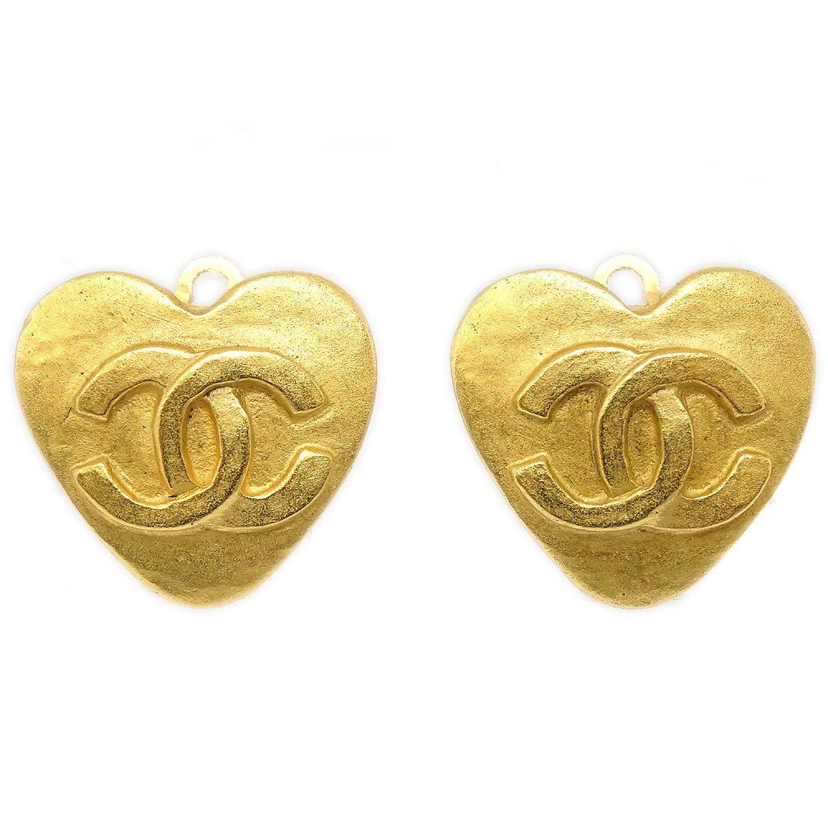 CHANEL Heart Earrings Clip-On Gold 95P 67961