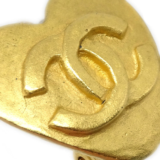 CHANEL Heart Earrings Clip-On Gold 95P 67961