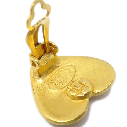 CHANEL Heart Earrings Clip-On Gold 95P 67961