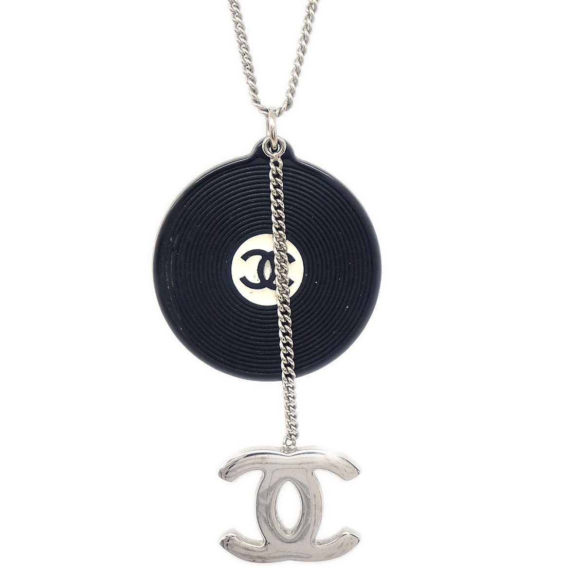 CHANEL 2004 Spring Record & CC Silver Chain Necklace 04P 78332