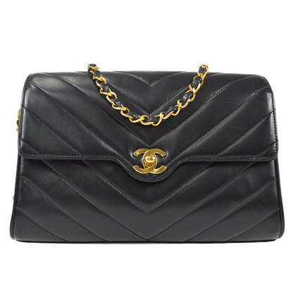 CHANEL  Chevron Flap Medium Lambskin Black 97435