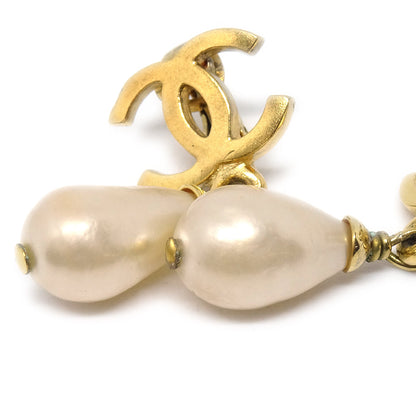 CHANEL Artificial Pearl Shaking Earrings Gold Clip-On 95P 68027