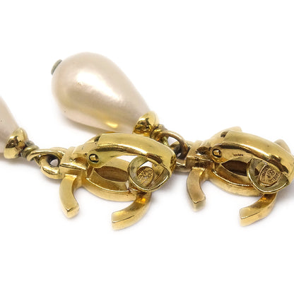 CHANEL Artificial Pearl Shaking Earrings Gold Clip-On 95P 68027