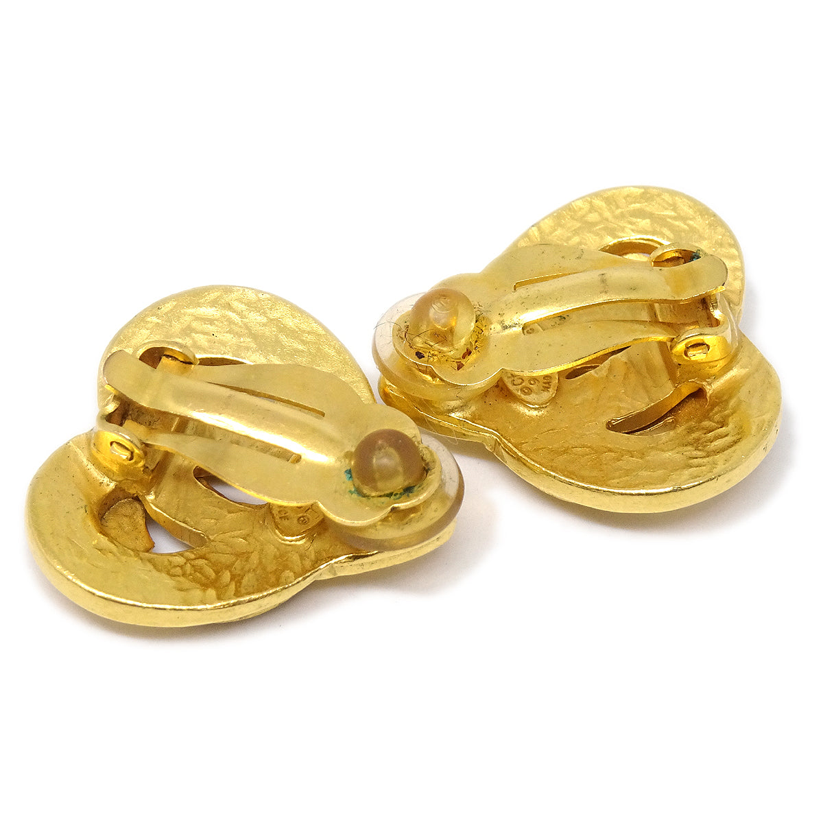 CHANEL Heart Earrings Gold Clip-On 97P 68060