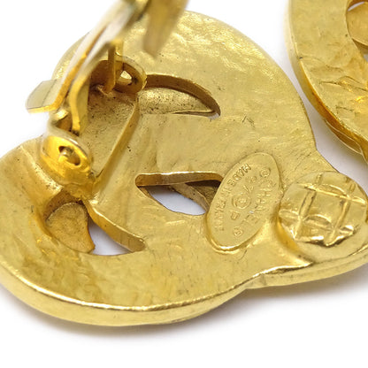 CHANEL Heart Earrings Gold Clip-On 97P 68060