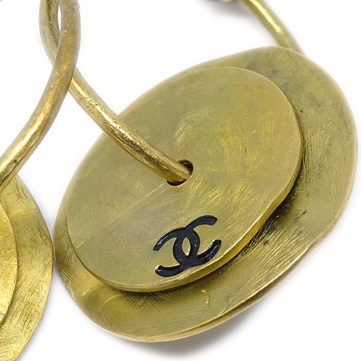 CHANEL Dangle Hoop Earrings Clip-On Gold 94A 68500