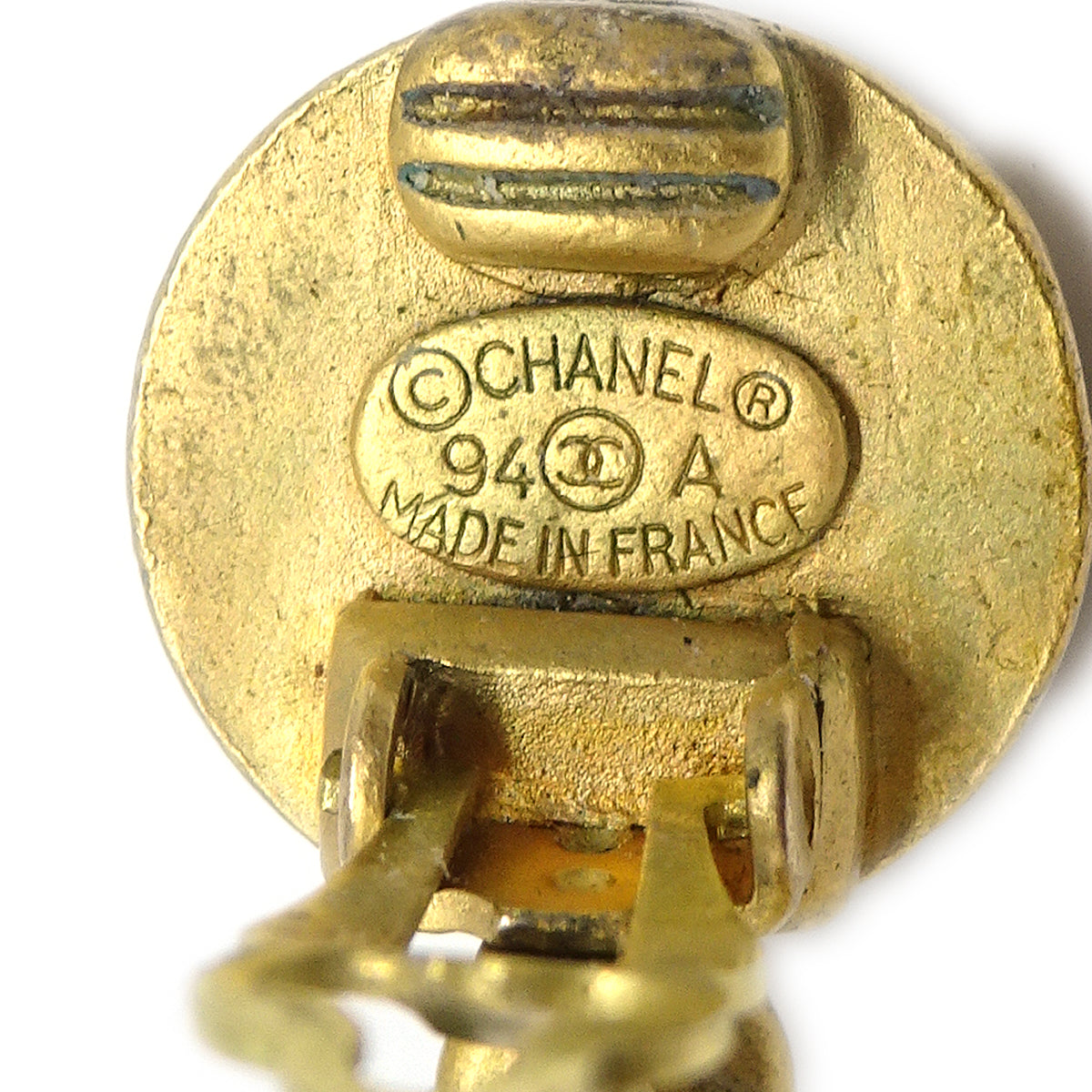 CHANEL Dangle Hoop Earrings Clip-On Gold 94A 68500